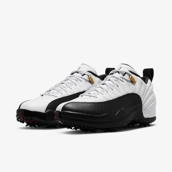 Nike Air Jordan XII Low Moški Čevlji Za Golf Bela / Kovinski Zlato / Črna | NK623HNP