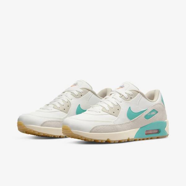 Nike Air Max 90 G Ženske Čevlji Za Golf Bela / Svetloba Rjav / Turkizna | NK134AQW