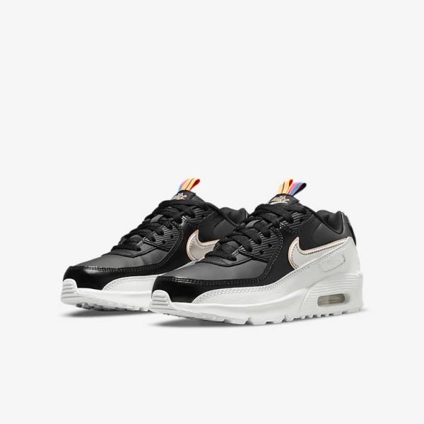 Nike Air Max 90 LTR SE Older Otroci Superge Črna / Bela / Kovinski Modra Siva | NK591DCM