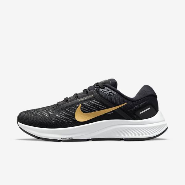 Nike Air Zoom Structure 24 Road Ženske Tekaški Čevlji Črna / Temno Siva / Kovinski Zlato | NK307VSY