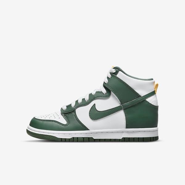 Nike Dunk High Older Otroci Košarkaški Copati Zelena / Zlato / Bela | NK672YSP