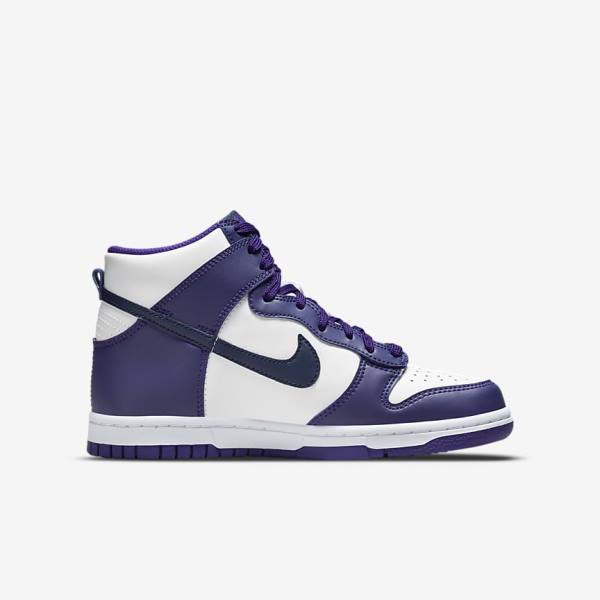 Nike Dunk High Older Otroci Superge Bela / Vijolična / Mornarica | NK458UVZ