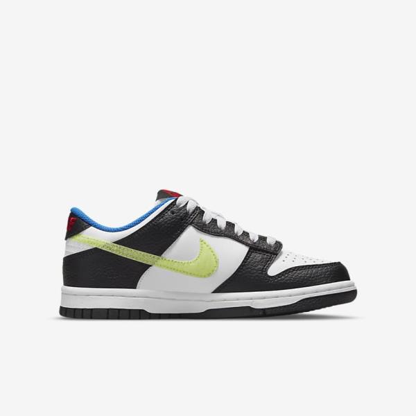 Nike Dunk Low Older Otroci Superge Bela / Črna / Modra / Svetloba Limona | NK402XZY