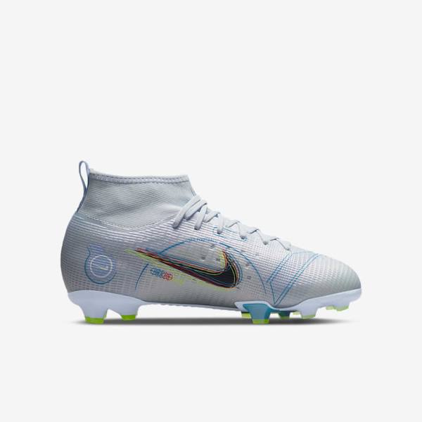 Nike Jr. Mercurial Superfly 8 Pro FG Younger and Older Firm-Grounds Otroci Nogometni Čevlji Siva / Svetloba Modra | NK047LJR