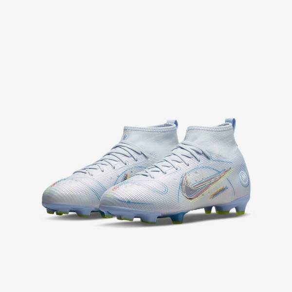 Nike Jr. Mercurial Superfly 8 Pro FG Younger and Older Firm-Grounds Otroci Nogometni Čevlji Siva / Svetloba Modra | NK047LJR