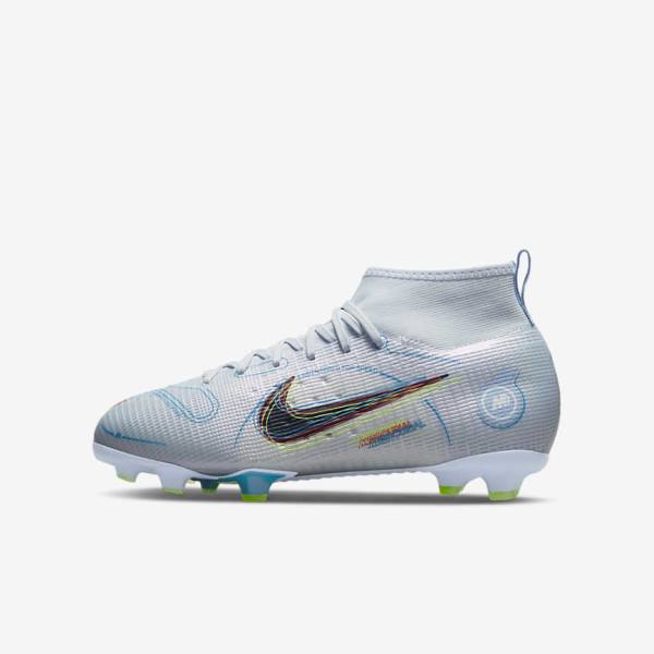 Nike Jr. Mercurial Superfly 8 Pro FG Younger and Older Firm-Grounds Otroci Nogometni Čevlji Siva / Svetloba Modra | NK047LJR