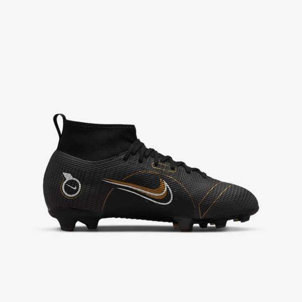 Nike Jr. Mercurial Superfly 8 Pro FG Younger and Older Firm-Grounds Otroci Nogometni Čevlji Črna / Kovinski Srebrna / Siva / Kovinski Zlato | NK864IBF