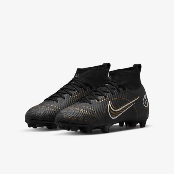 Nike Jr. Mercurial Superfly 8 Pro FG Younger and Older Firm-Grounds Otroci Nogometni Čevlji Črna / Kovinski Srebrna / Siva / Kovinski Zlato | NK864IBF