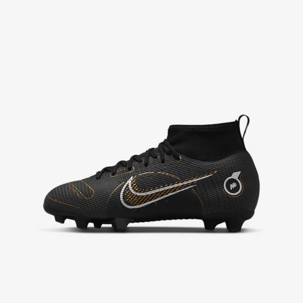 Nike Jr. Mercurial Superfly 8 Pro FG Younger and Older Firm-Grounds Otroci Nogometni Čevlji Črna / Kovinski Srebrna / Siva / Kovinski Zlato | NK864IBF