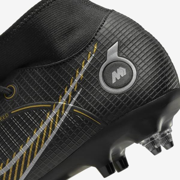 Nike Mercurial Superfly 8 Academy SG-PRO Anti-Clog Traction Soft-Grounds Ženske Nogometni Čevlji Črna / Kovinski Srebrna / Siva / Kovinski Zlato | NK124TOS