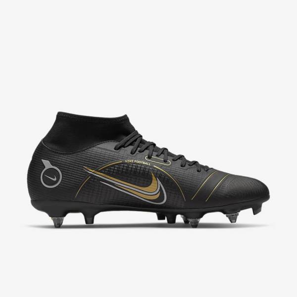 Nike Mercurial Superfly 8 Academy SG-PRO Anti-Clog Traction Soft-Grounds Moški Nogometni Čevlji Črna / Kovinski Srebrna / Siva / Kovinski Zlato | NK723TXW