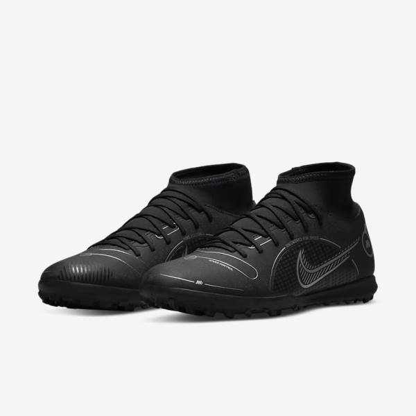 Nike Mercurial Superfly 8 Club TF Turf Ženske Nogometni Čevlji Črna / Siva / Kovinski Srebrna | NK091TCN