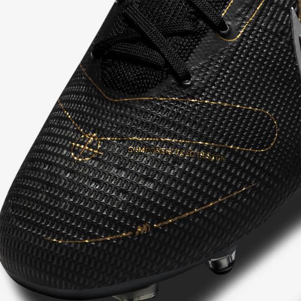 Nike Mercurial Superfly 8 Elite SG-PRO Anti-Clog Traction Soft-Ground Moški Nogometni Čevlji Črna / Kovinski Srebrna / Siva / Kovinski Zlato | NK295ENZ