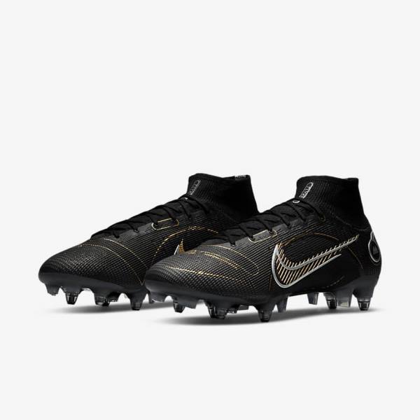 Nike Mercurial Superfly 8 Elite SG-PRO Anti-Clog Traction Soft-Ground Ženske Nogometni Čevlji Črna / Kovinski Srebrna / Siva / Kovinski Zlato | NK713DIP