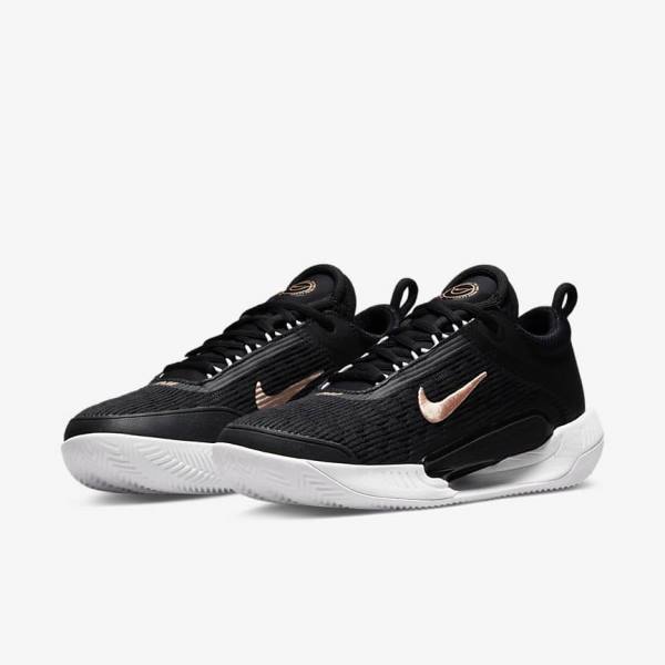 Nike NikeCourt Zoom NXT Clay Court Ženske Tenis Copati Črna / Bela / Temno Siva / Kovinski Rdeča Rjav | NK634TZW