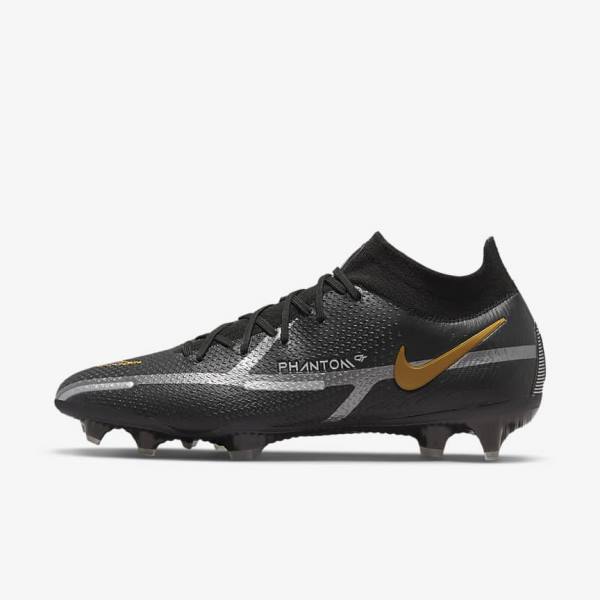 Nike Phantom GT2 Dynamic Fit Elite FG Firm-Ground Ženske Nogometni Čevlji Črna / Kovinski Zlato / Kovinski Srebrna / Kovinski Temno Siva | NK078PVU