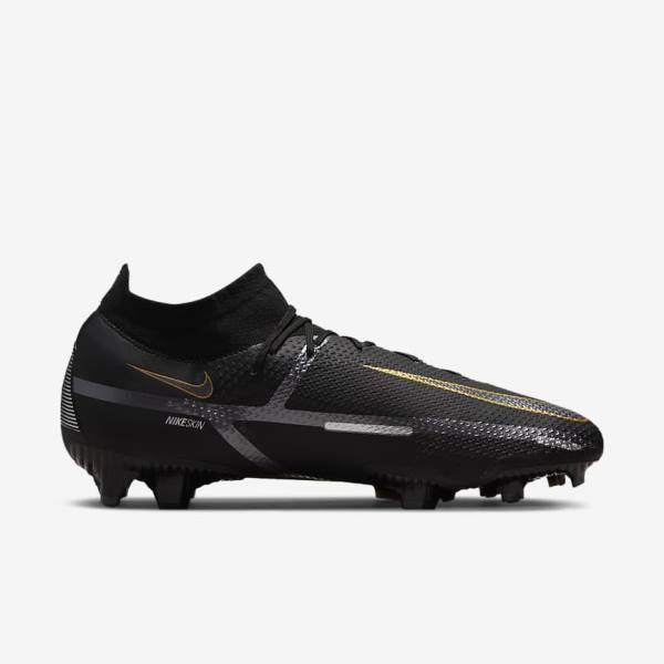 Nike Phantom GT2 Pro Dynamic Fit FG Firm-Ground Ženske Nogometni Čevlji Črna / Kovinski Zlato / Kovinski Srebrna / Kovinski Temno Siva | NK031VOS