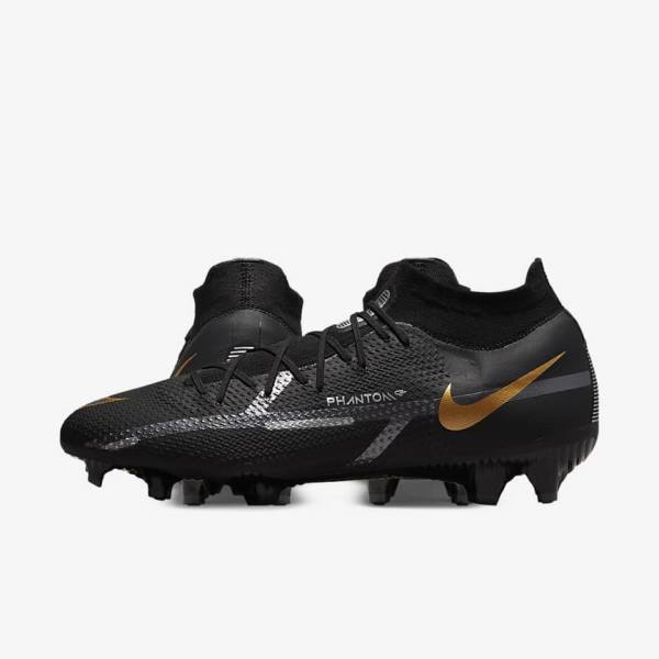 Nike Phantom GT2 Pro Dynamic Fit FG Firm-Ground Ženske Nogometni Čevlji Črna / Kovinski Zlato / Kovinski Srebrna / Kovinski Temno Siva | NK031VOS