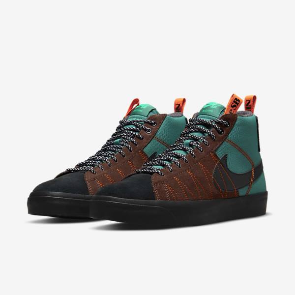 Nike SB Zoom Blazer Mid Premium Moški Skate Čevlji Zelena / Bela / Oranžna / Črna | NK813VFD