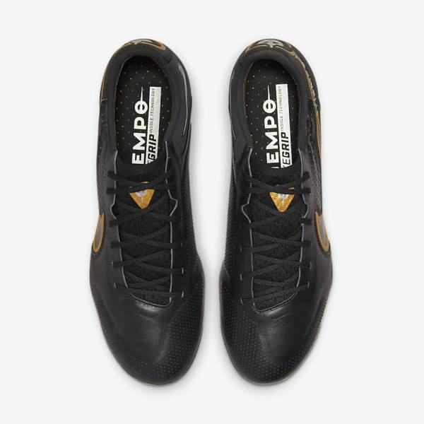 Nike Tiempo Legend 9 Elite FG Firm-Ground Ženske Nogometni Čevlji Črna / Temno Siva / Kovinski Zlato / Kovinski Temno Siva | NK209IFN