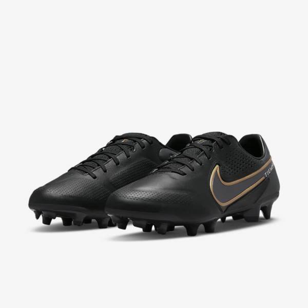 Nike Tiempo Legend 9 Pro FG Firm-Ground Ženske Nogometni Čevlji Črna / Temno Siva / Kovinski Zlato / Kovinski Temno Siva | NK076XER