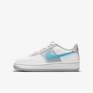 Nike Air Force 1 EMB Older Otroci Superge Bela / Siva / Turkizna Modra | NK935GDL