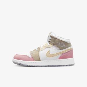 Nike Air Jordan 1 Mid SE Older Otroci Superge Bela / Zelena | NK795RLB