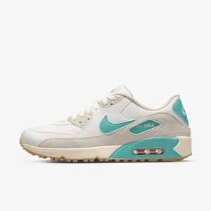 Nike Air Max 90 G Moški Čevlji Za Golf Bela / Svetloba Rjav / Turkizna | NK067KVH